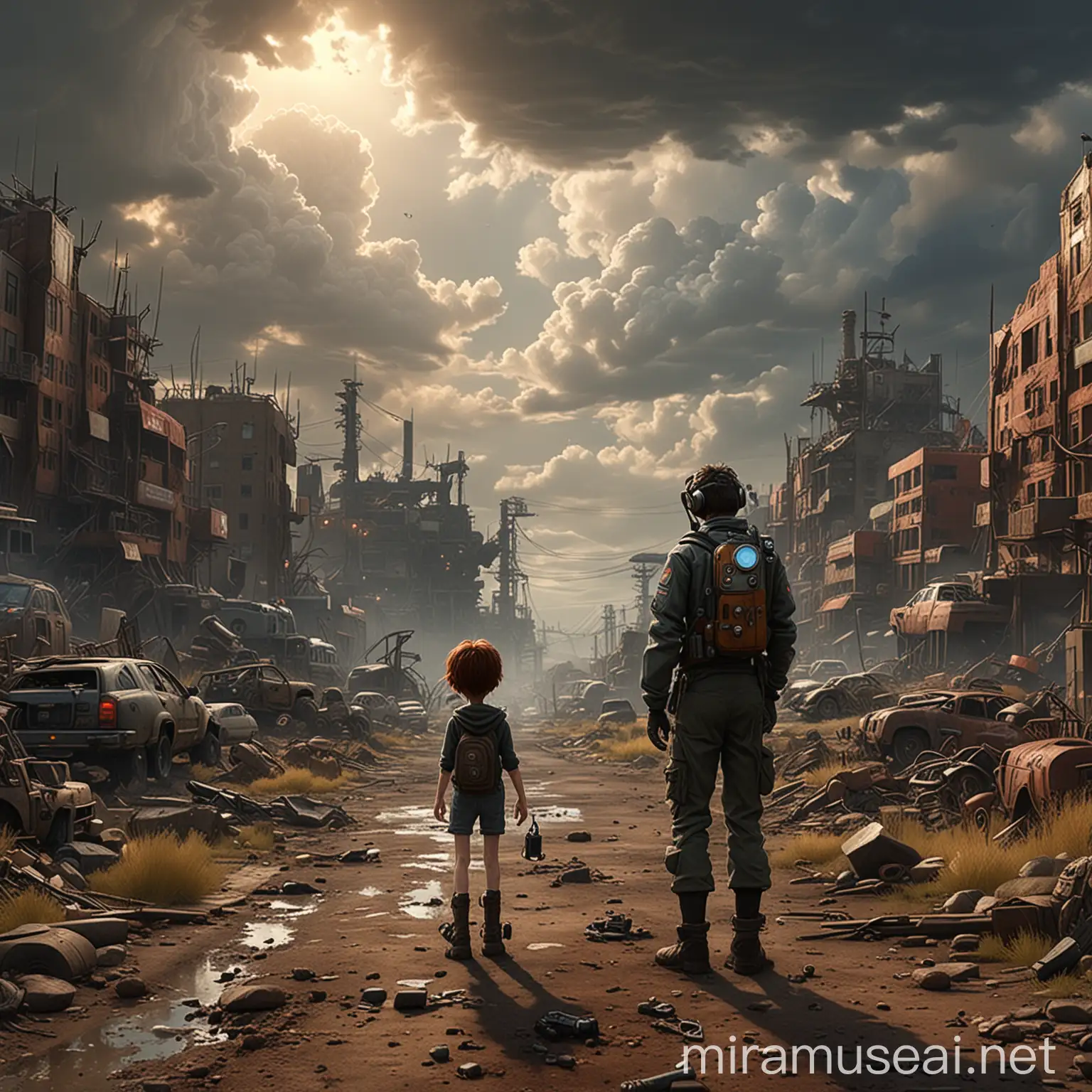 HyperRealistic Pixar Characters in Apocalyptic Techno Landscape
