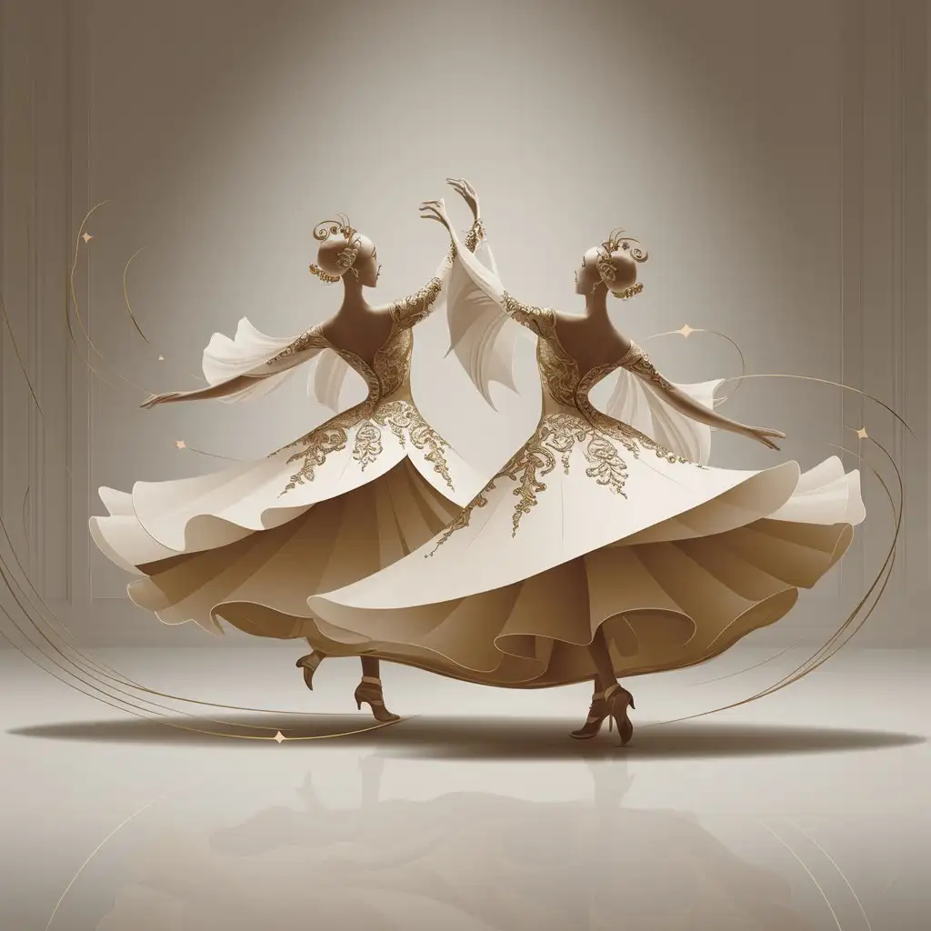 Elegant Gold Ballroom Dancers Performing in a White Background