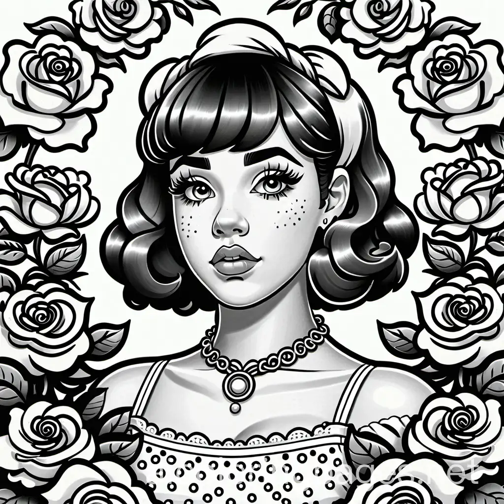 Melanie-Martinez-Surrounded-by-Lovely-Roses-Coloring-Page