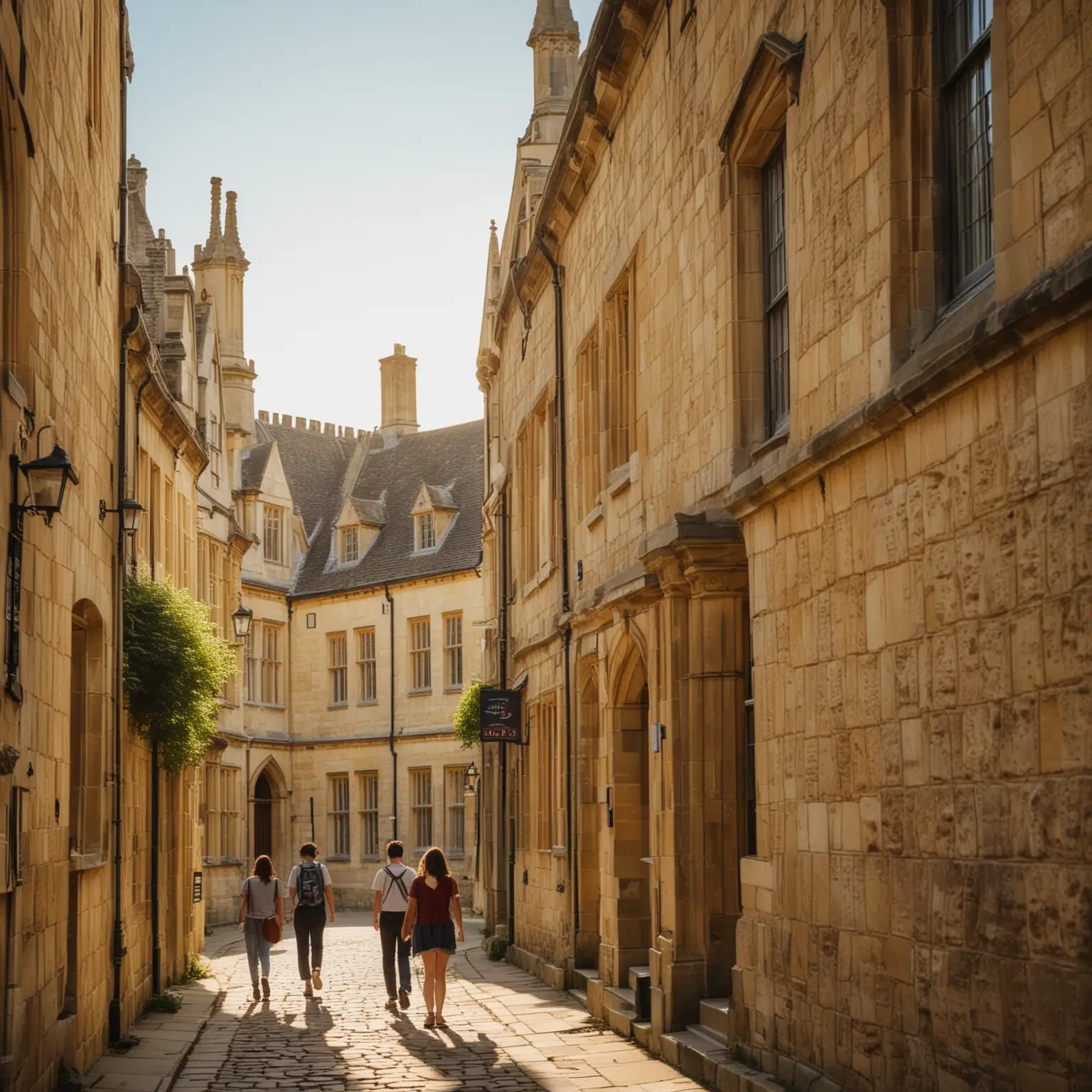 stunning photo from THE uk AS A Study abroad destination, a peaceful morning at Oxford with students walking and ancient stone buildings bathed in soft sunlight, Photography