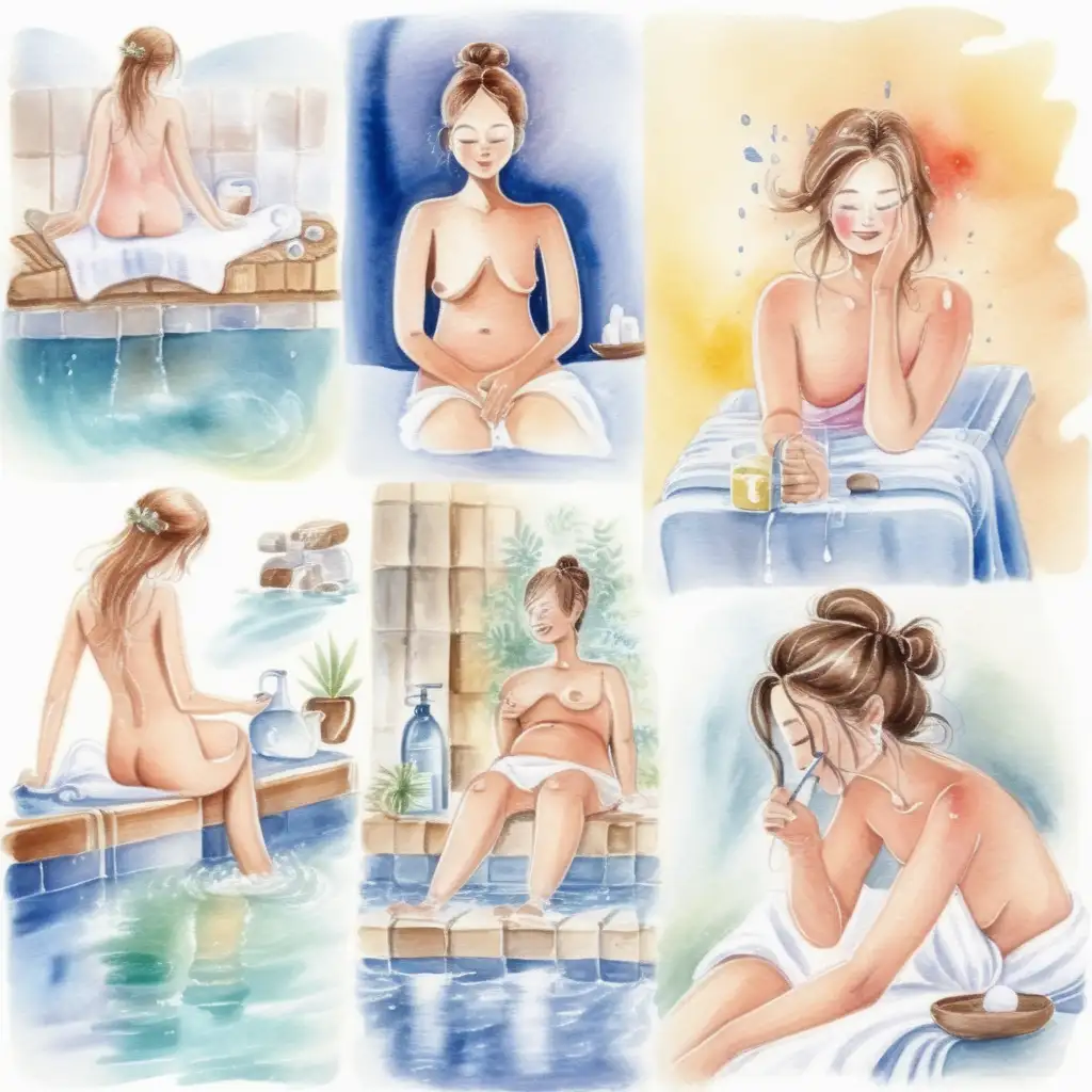 Watercolor Painting of a Woman Enjoying Spa Treatment