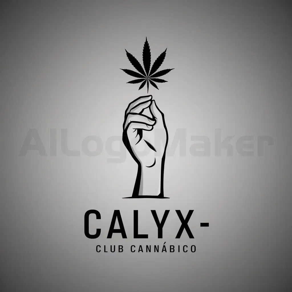 a logo design,with the text "Calyx -  Club Cannábico", main symbol:Una Mano agarrando desde abajo una Flor de Marihuana,Minimalistic,be used in Retail industry,clear background