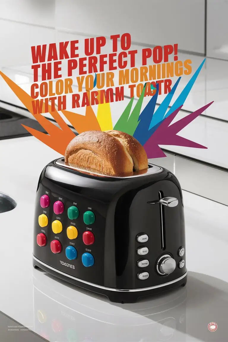 make me an ad using bright colours in a monochromatic style for a Toaster, with a catchy phrase