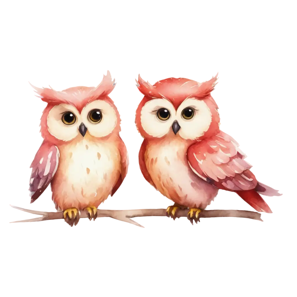 create watercolor Valentine couple owl Sublimation Design for Valentine's Day, watercolor sketch, light color, white background