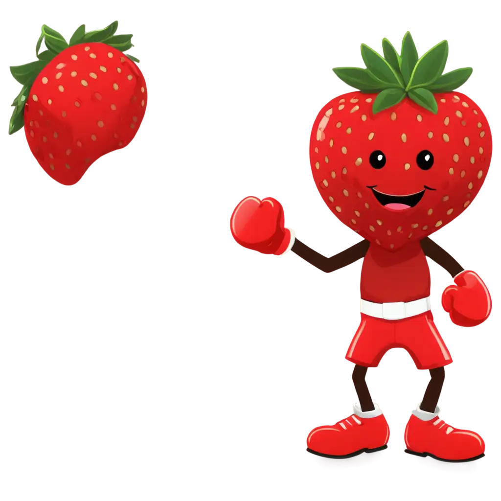 Dynamic-Cartoon-Strawberry-with-Boxing-Gloves-HighQuality-PNG-Image-for-Creative-Projects