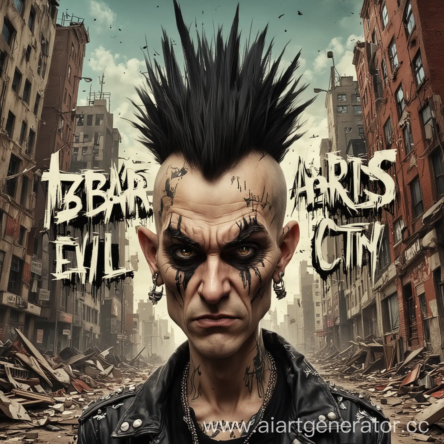 Evil-Punk-with-Mohawk-in-Destroyed-City-Zubbastards-Album-Cover