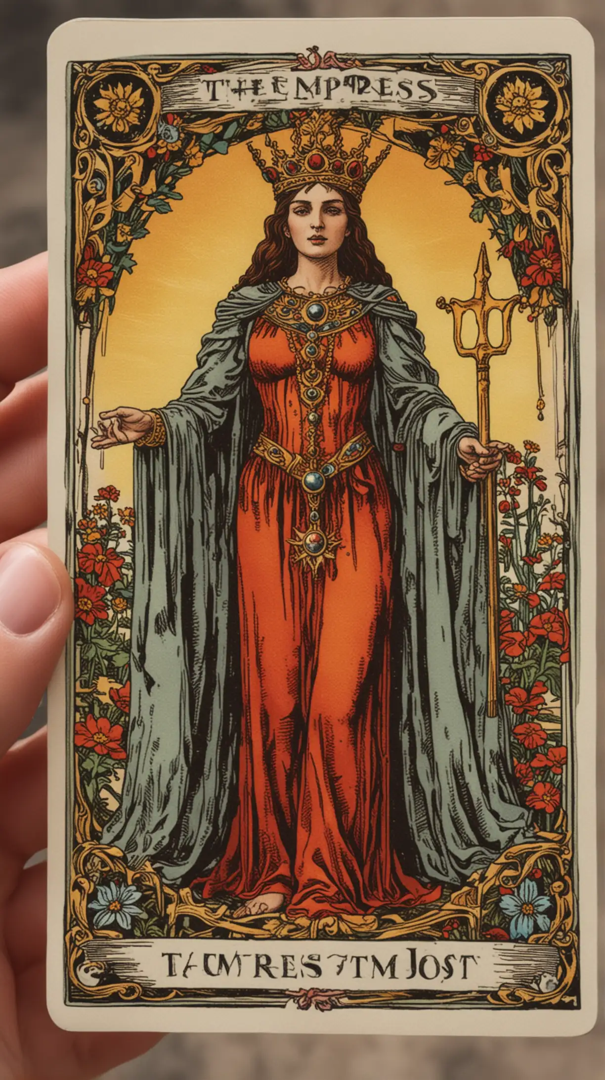 Empress Tarot Card Held by Woman in Elegant Setting