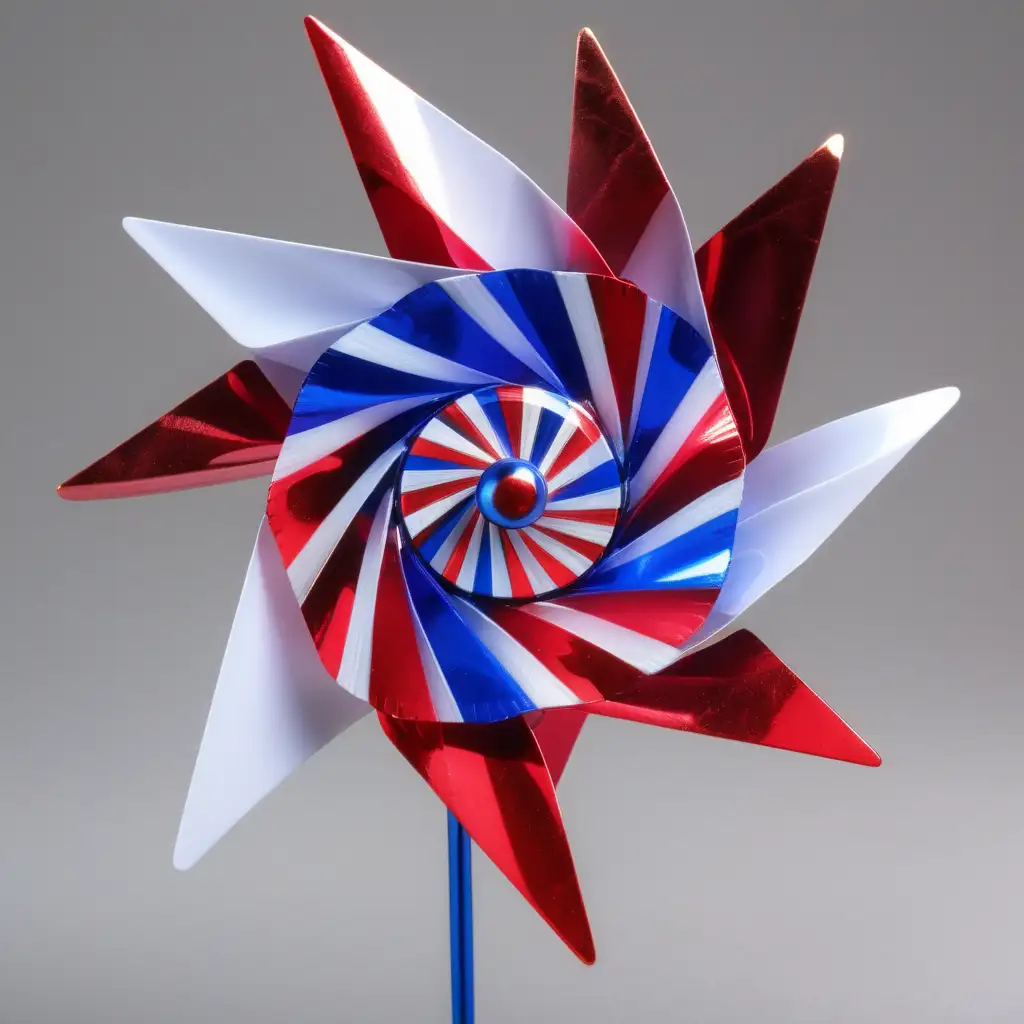 Vibrant Red White and Blue Metallic Pinwheel in Solitary Spin