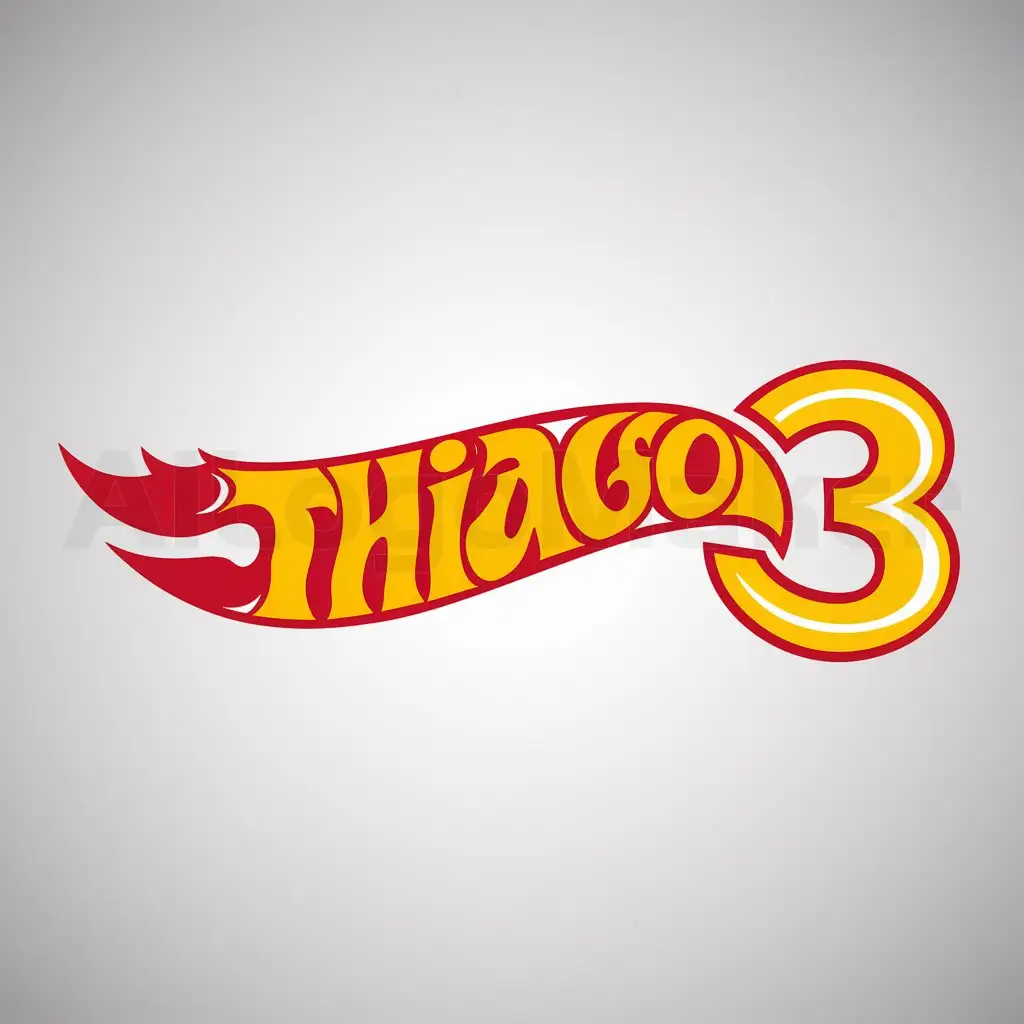 a logo design,with the text "THIAGO 3", main symbol:logo de hotwheels red and yellow without hotwheels, that says TIHAGO 3,Moderate,clear background
