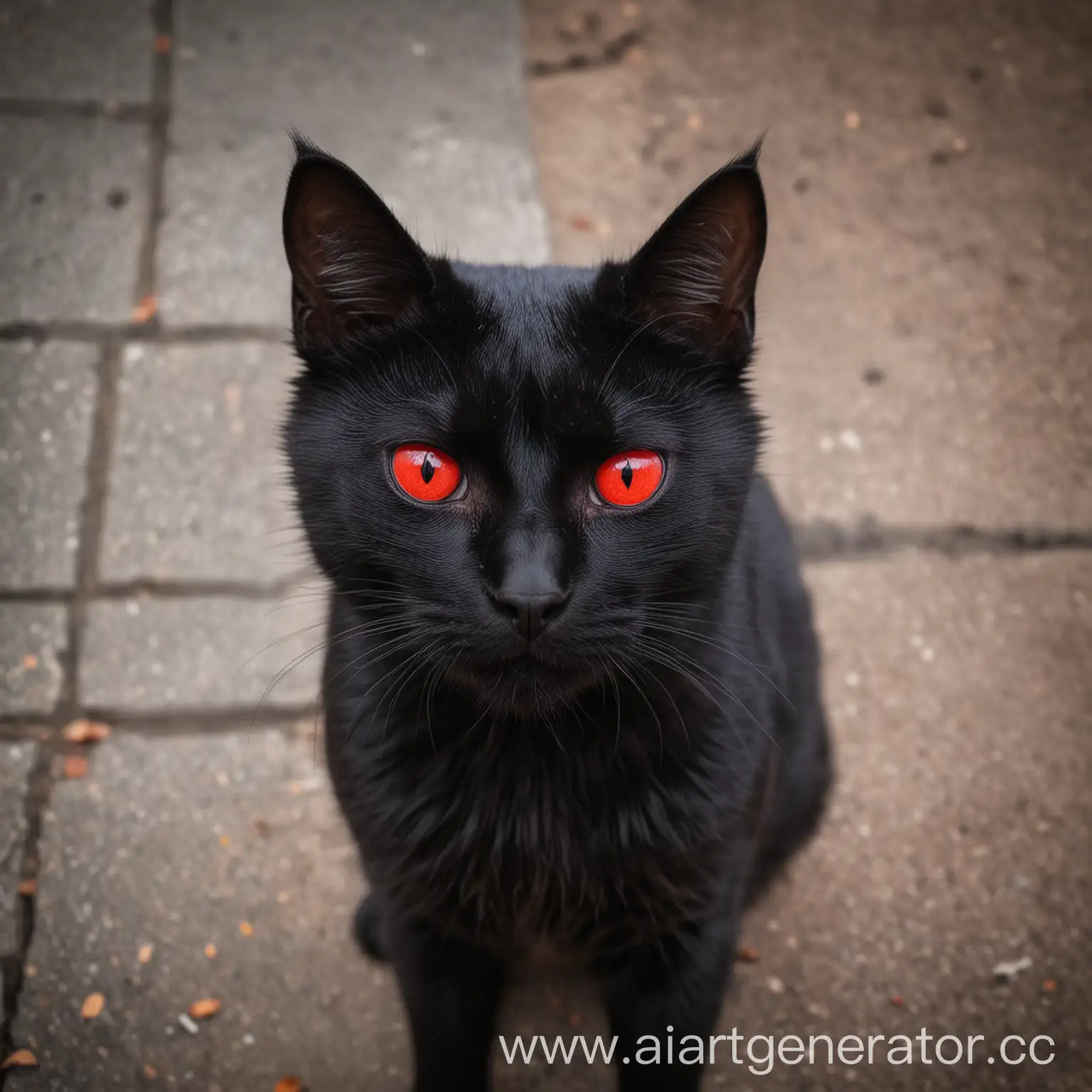 Чёрный кот с красными глазами смотрит на меня пофигистически
