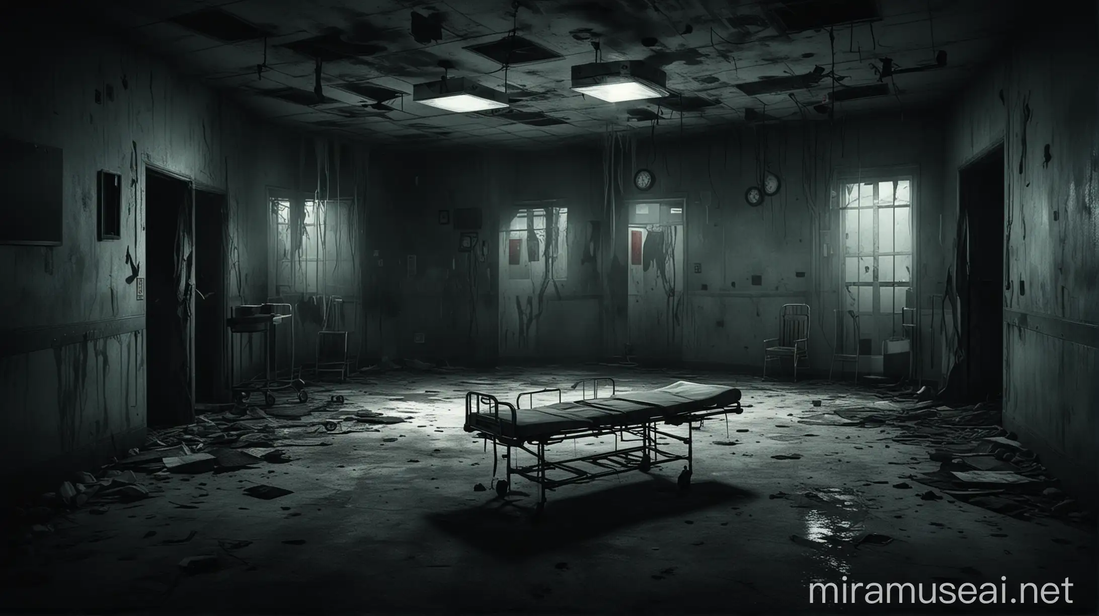 Eerie Hospital Hallway with Sinister Ambiance