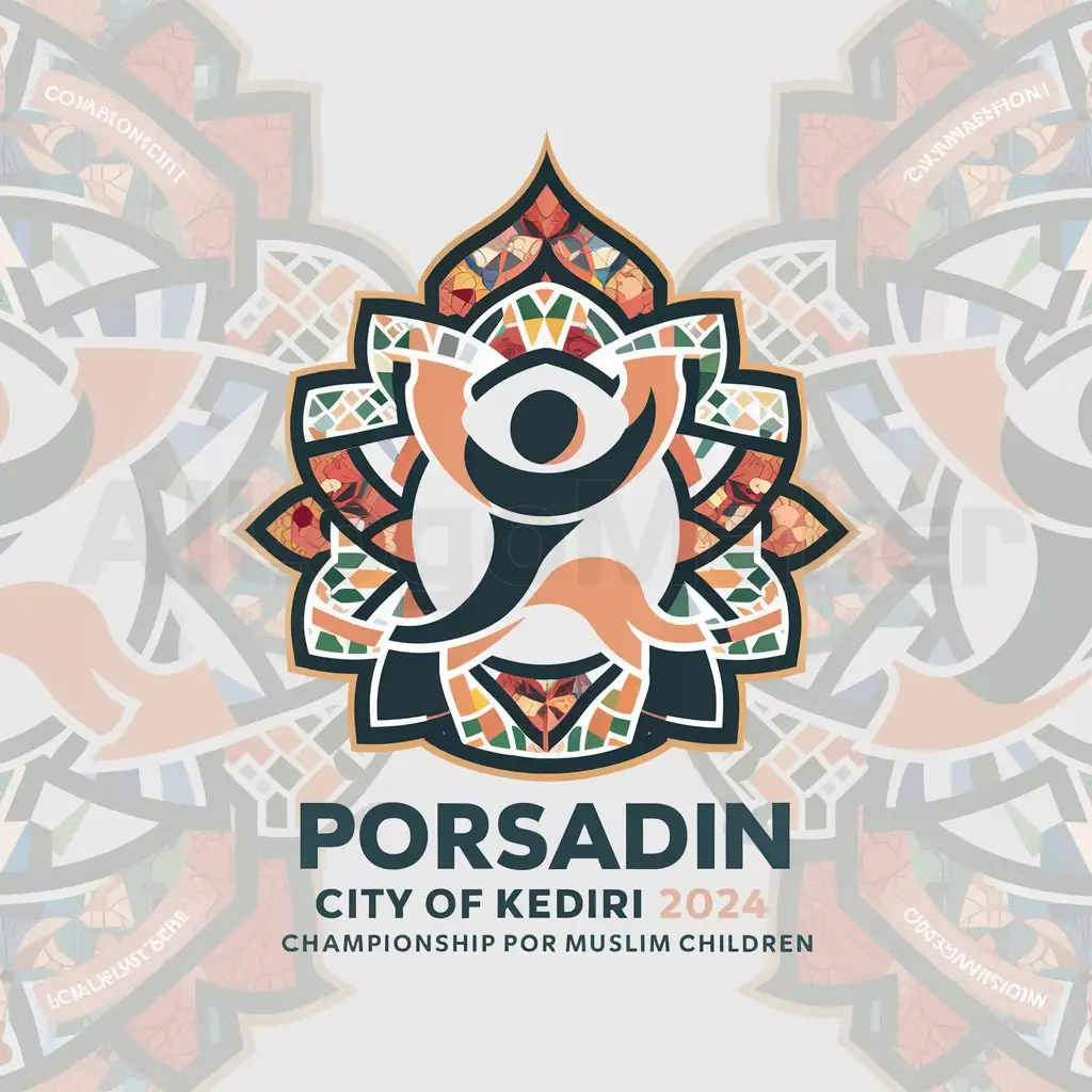 a logo design,with the text "PORSADIN CITY OF KEDIRI 2024", main symbol:I want to make a logo championship for Muslim children. The champion includes sport and art.,complex,clear background