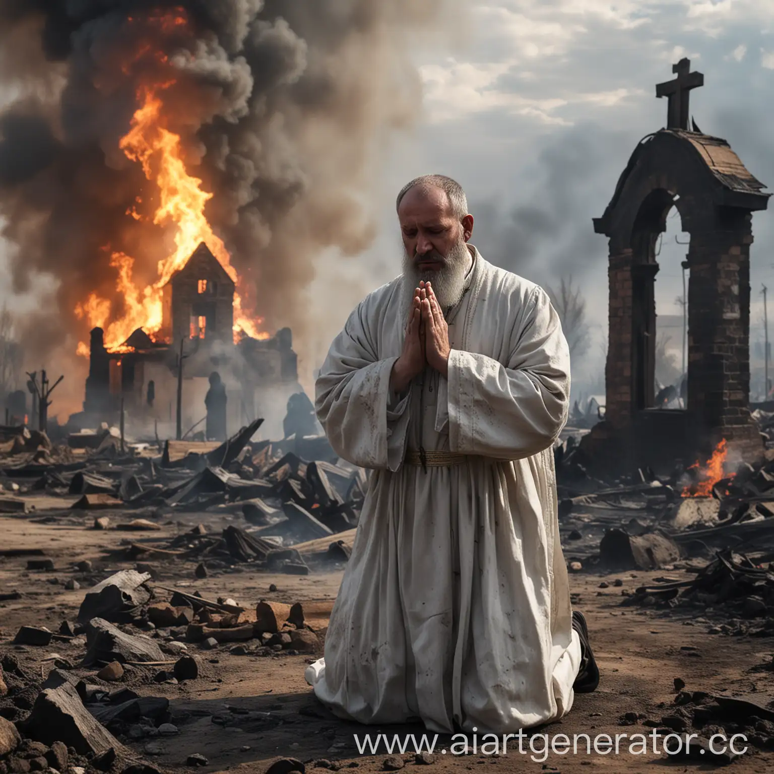 Orthodox-Priest-Praying-Amidst-Village-Devastation