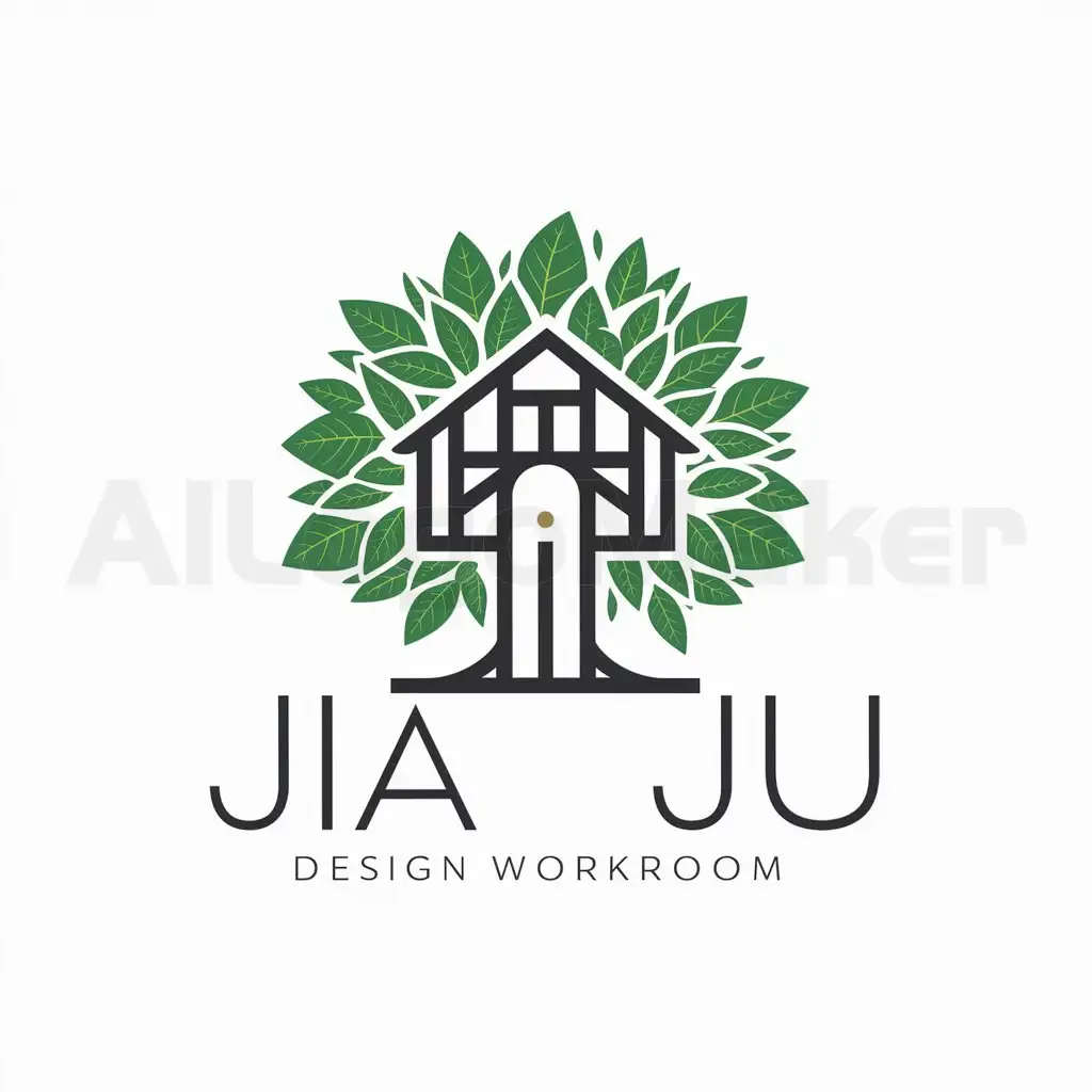 a logo design,with the text "Jia Ju", main symbol:treehouse,complex,be used in design workroom industry,clear background