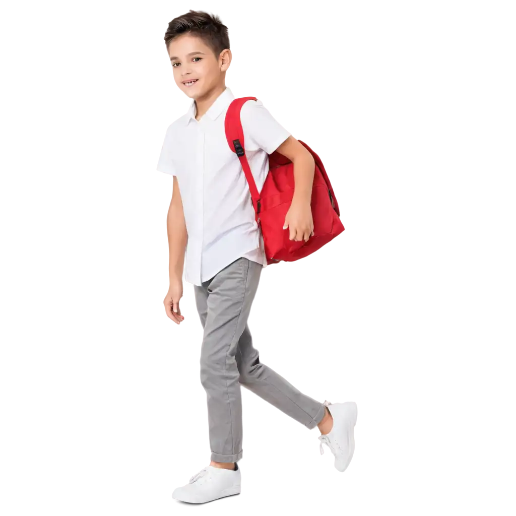 anak sekolah dasar memakai sragam baju putih bawahan merah bawa tas rangsel
