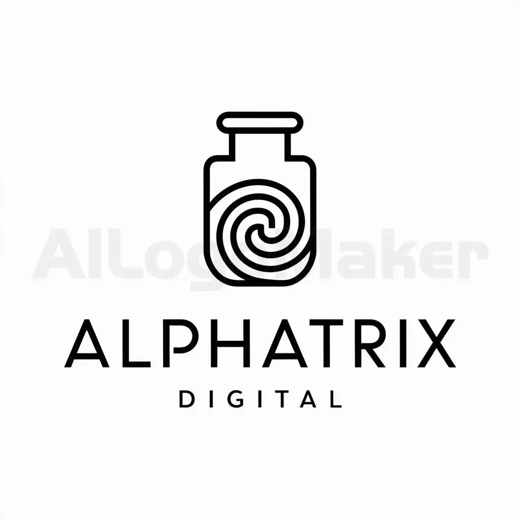 a logo design,with the text "Alphatrix Digital", main symbol:A stylized vial containing a swirling liquid that could represent the unique blend of knowledge and creativity we bring to marketing.,Moderate,be used in Others industry,clear background