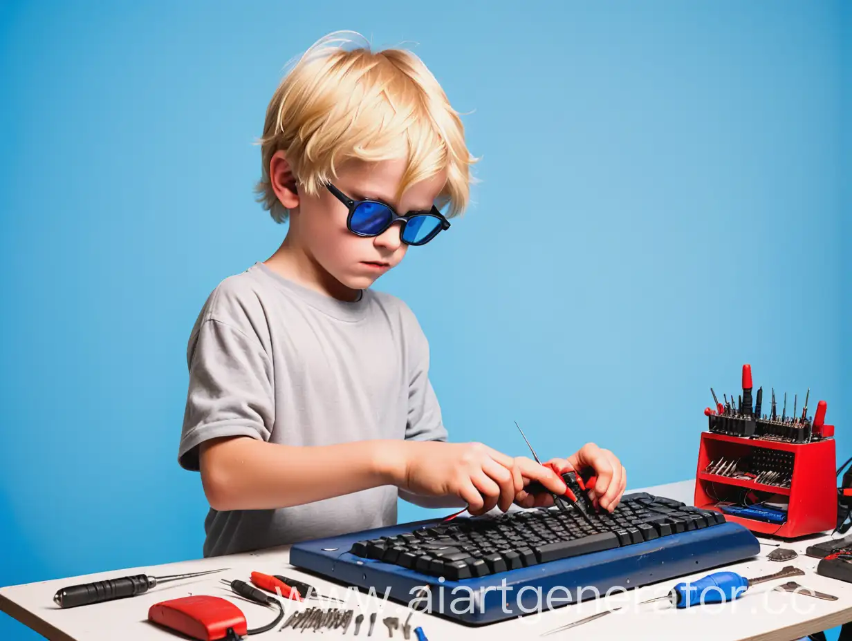 Multitasking-Boy-Typing-Soldering-and-Fixing-Iron