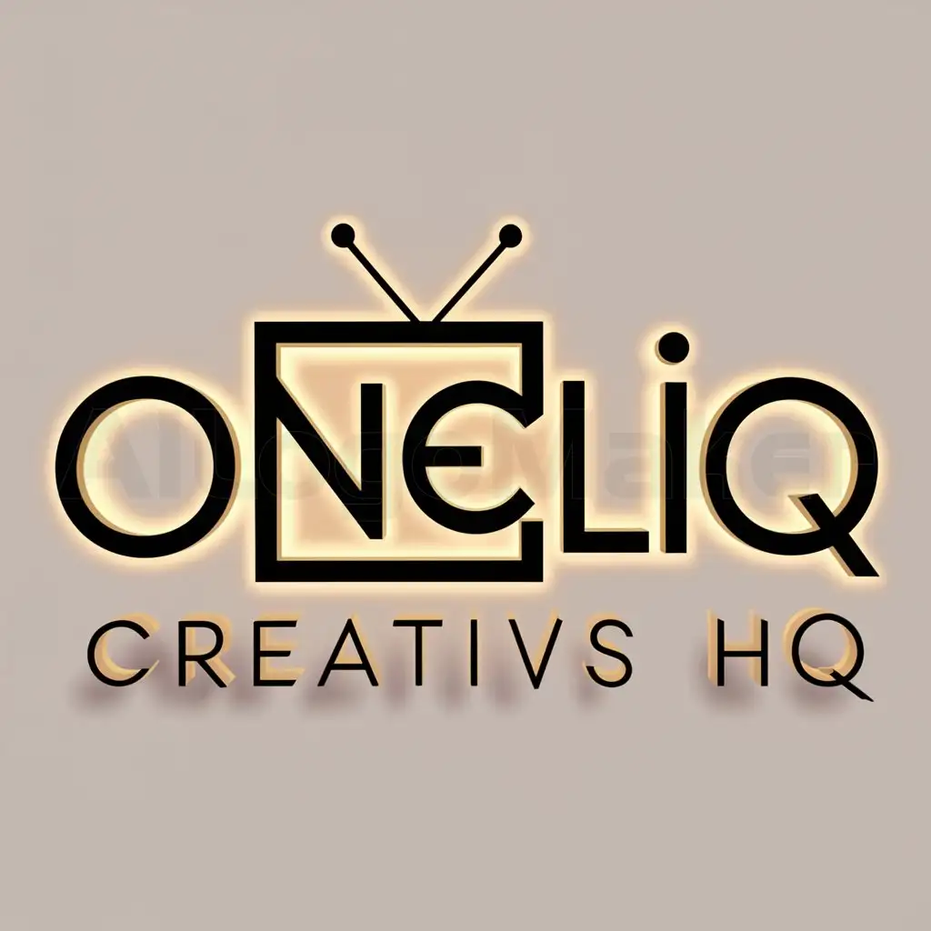 a logo design,with the text "Onecliq Creatives Hq", main symbol:the brand name with the Q in the cliq in capital letter and in box like tv with antenna,Moderate,be used in Entertainment industry,clear background