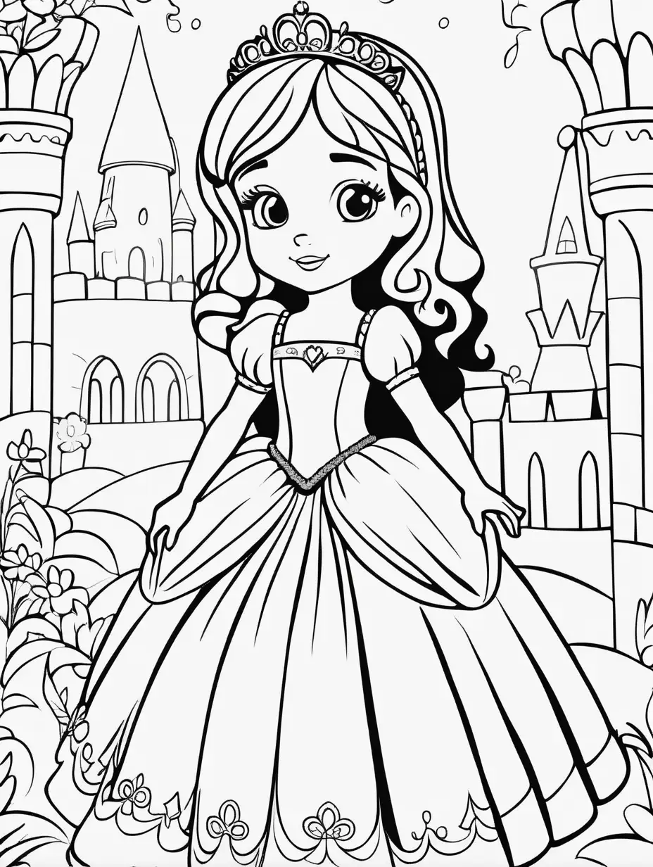 Adorable Black and White Princess Coloring Book for Children