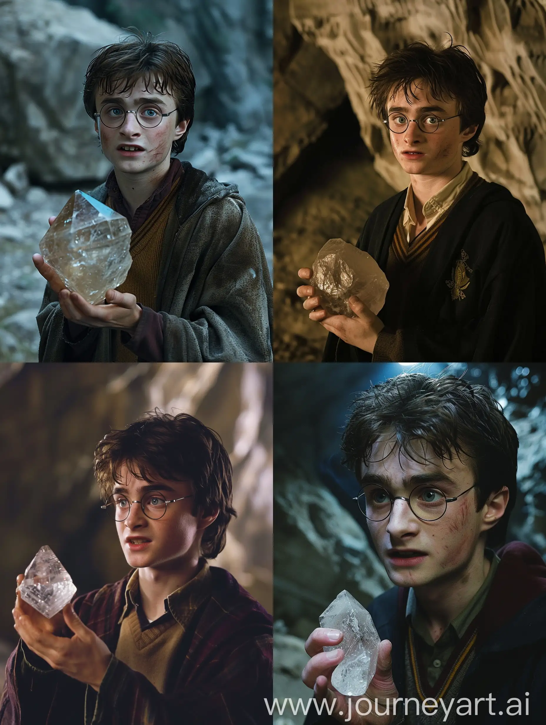 Harry-Potter-Holding-Crystal-Stone-in-Dungeon