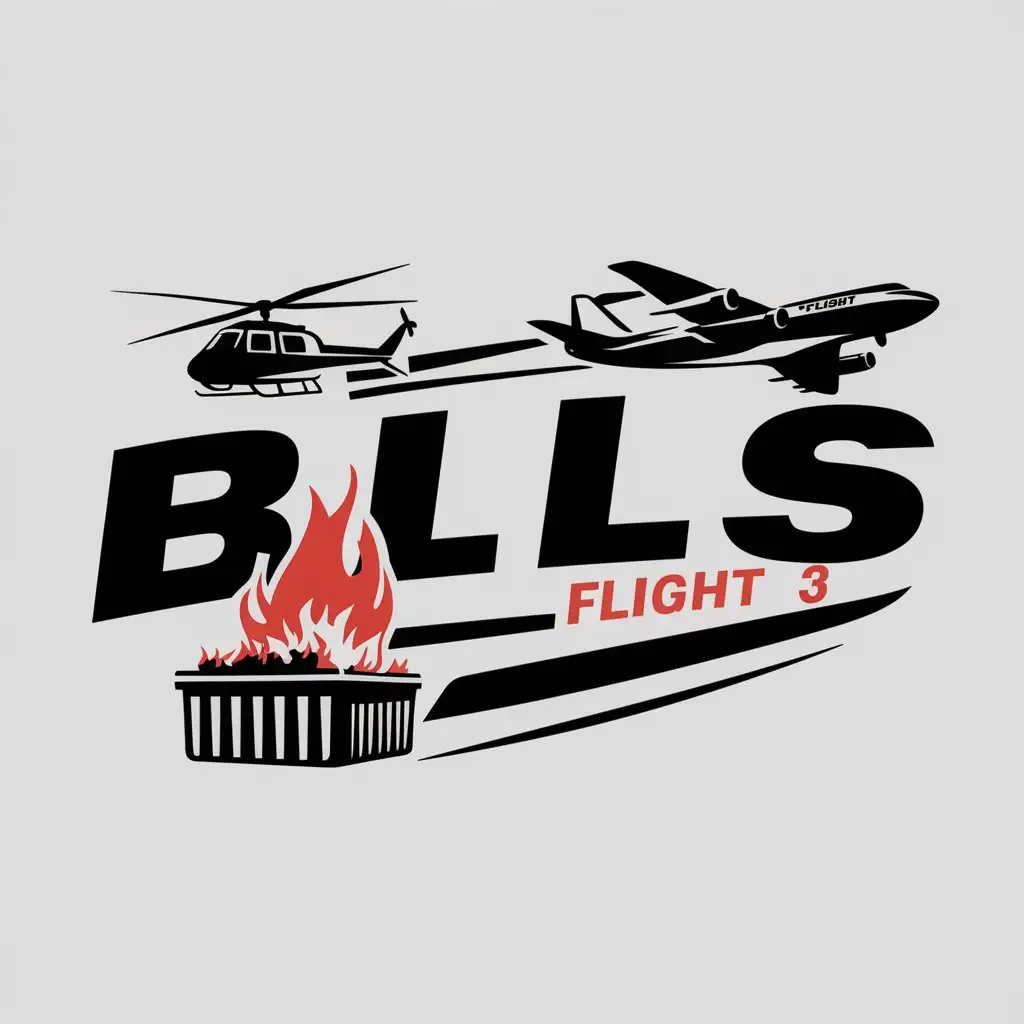 a logo design,with the text "Bells", main symbol:Helicopter, Dumpster fire, Flight 3,,complex,clear background