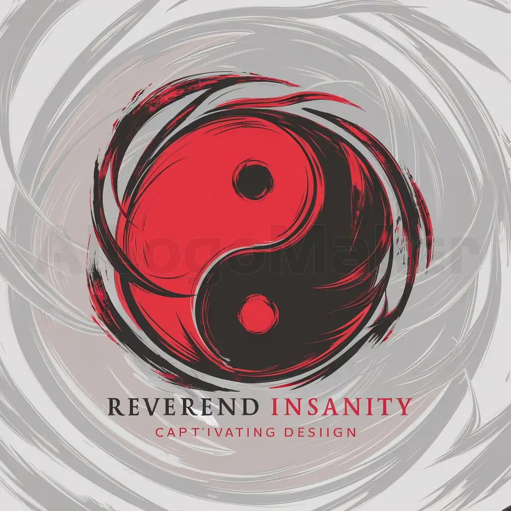 a logo design,with the text "Reverend Insanity", main symbol:Elegant red and black yin/yang symbol, drawn with a brush,complex,clear background