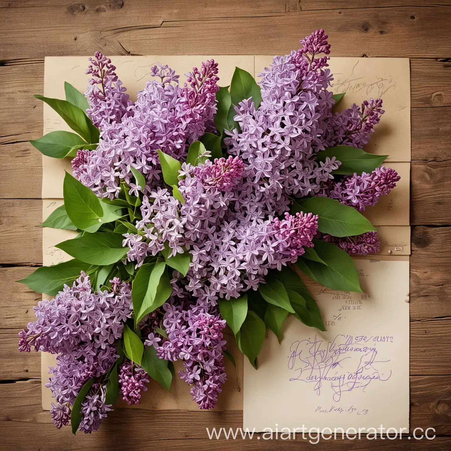 postcard with a bouquet of lilacs and a congratulatory inscription for Victory Day on May 9