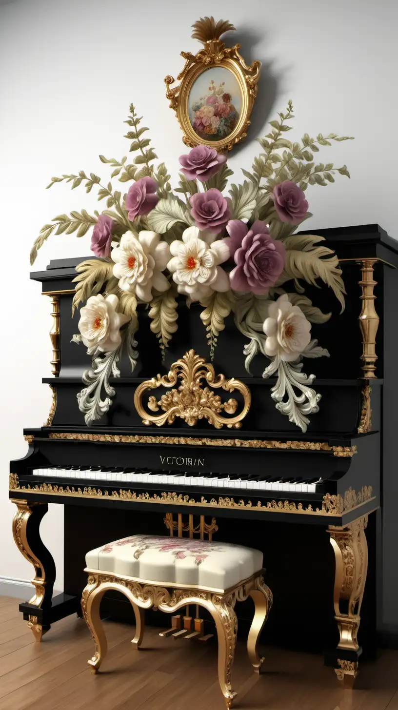 Victorian Flowers Piano Elegant Baroque Music Setting