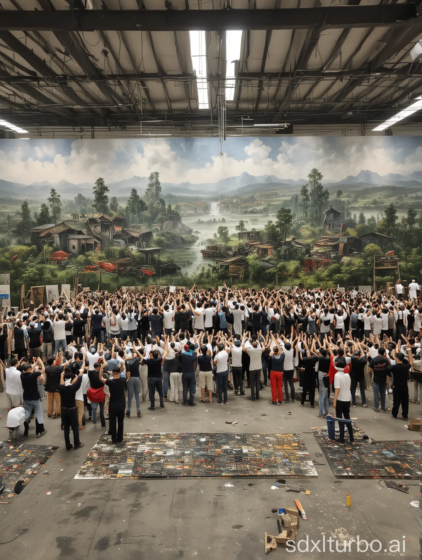 super large-scale oil painting factory filled up with pure hand-drawn oil painting works