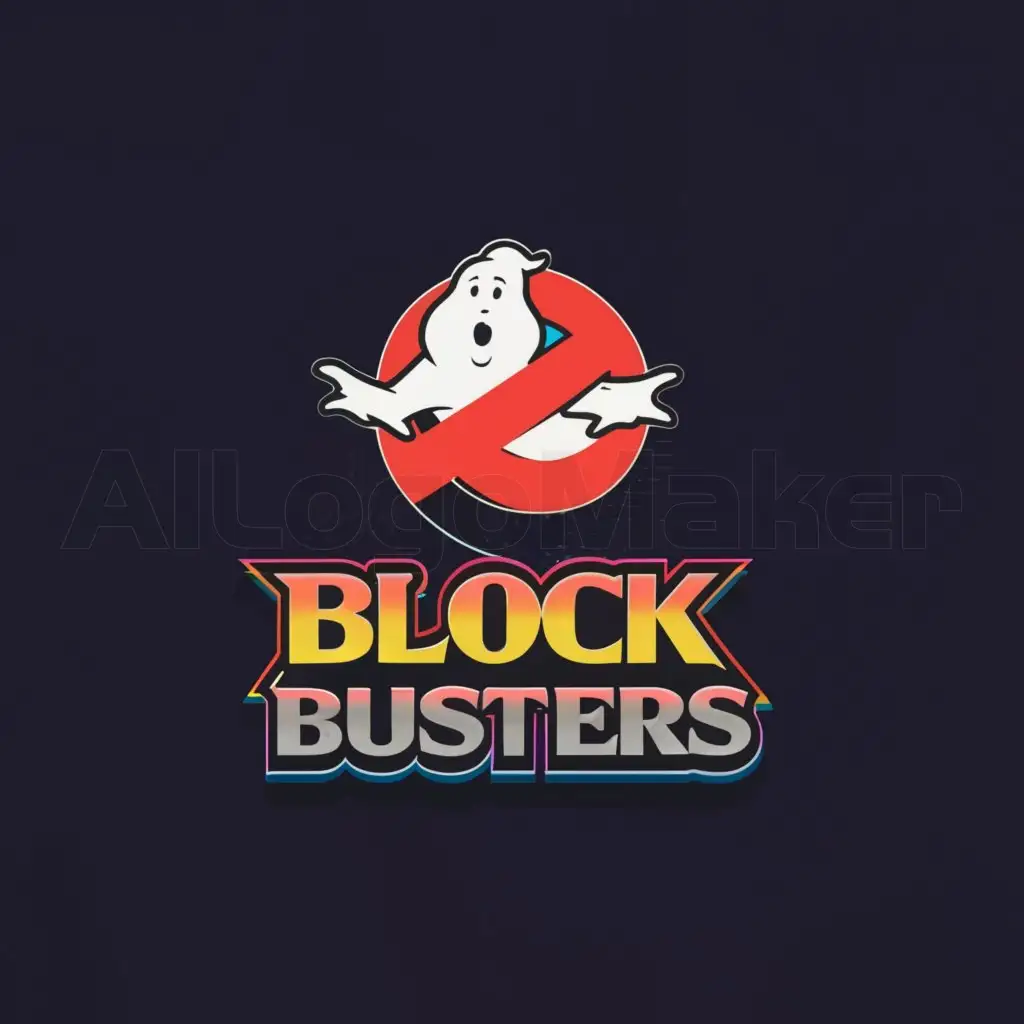 LOGO-Design-for-Block-Busters-Ghostbusters-Ghost-Theme-on-Clear-Background