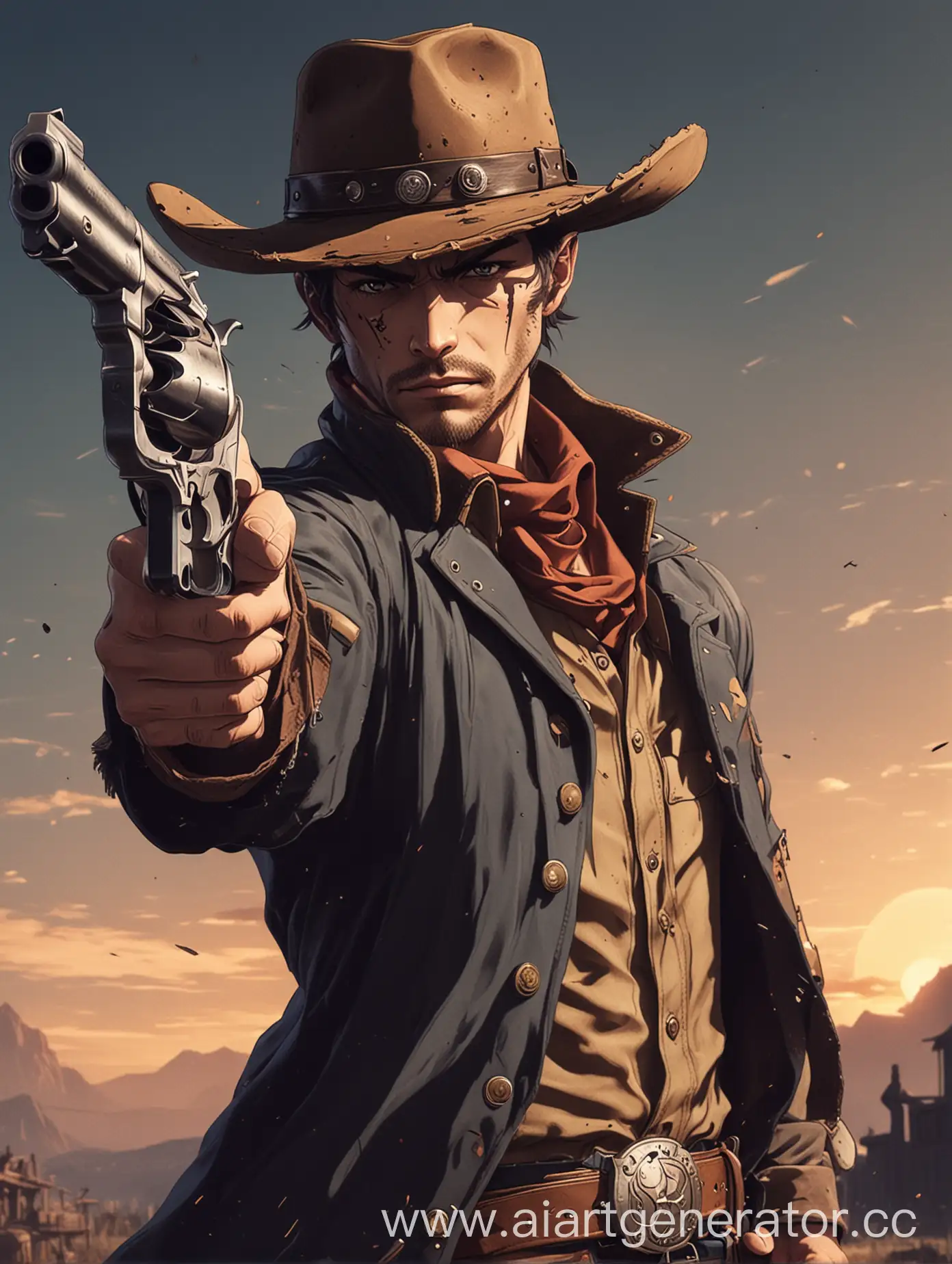 Cowboy-Aiming-with-Revolver-in-Anime-Style