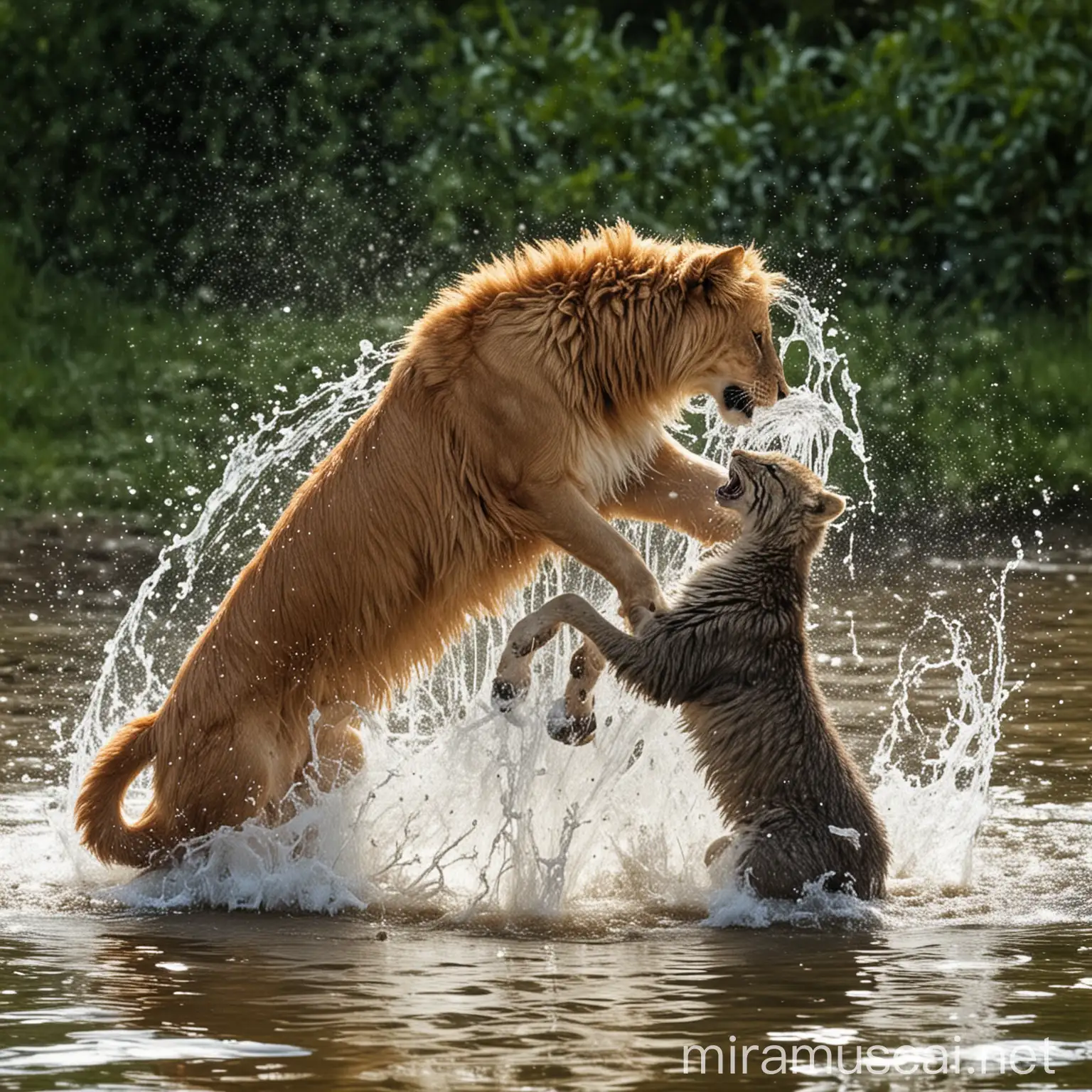 Animals playing in water