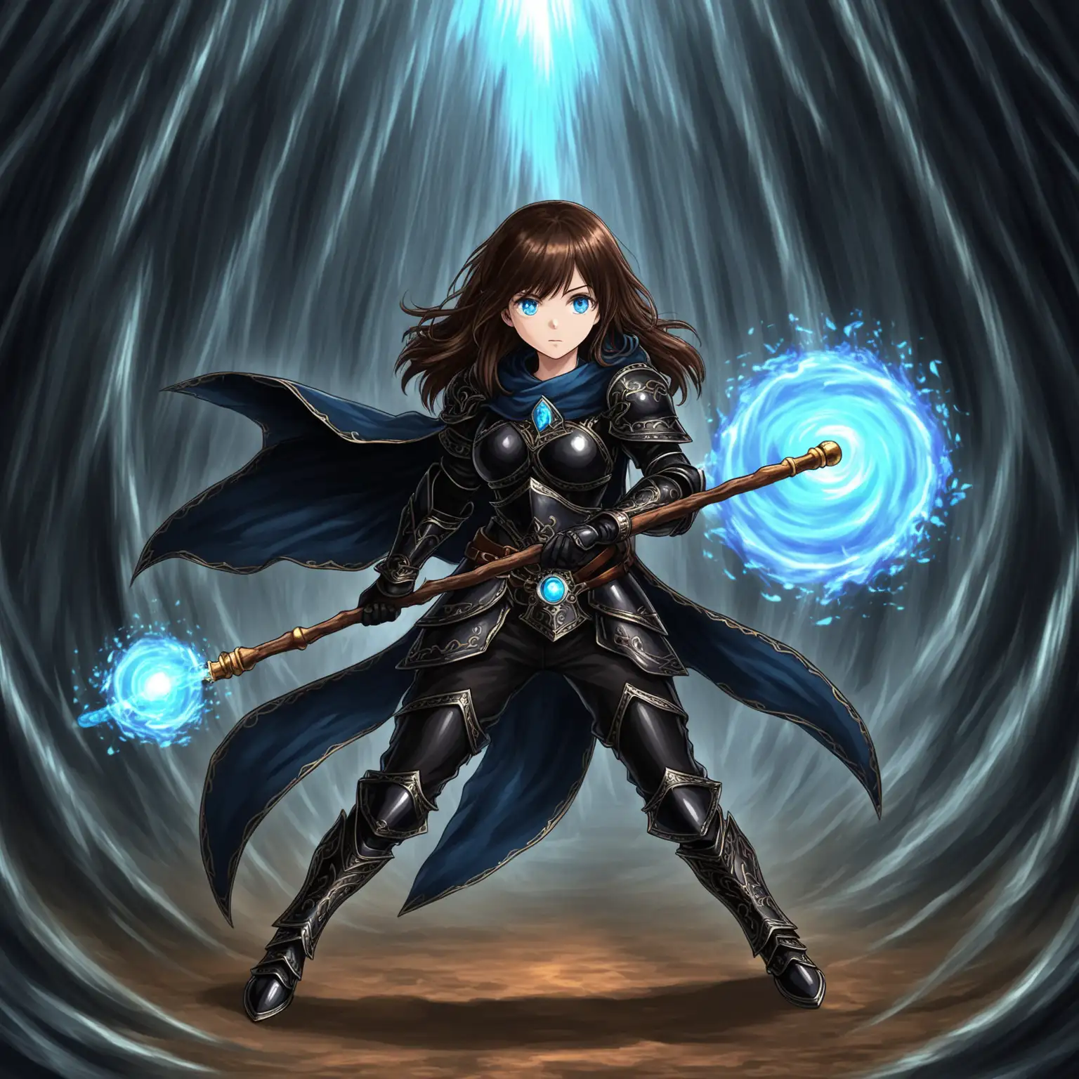 Young Girl in Adventurers Armor with Magic Staff and Aura
