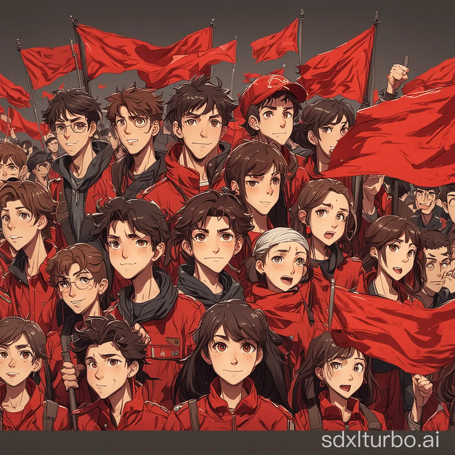 young people of the animated Red Flag