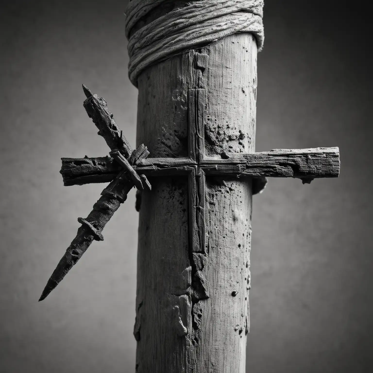 Closeup of Nail Pierced Wrist on Roman Cross Dramatic Monochrome Crucifixion Scene