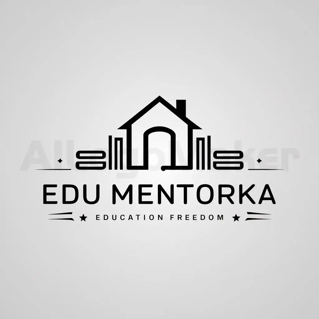a logo design,with the text "Edu Mentorka", main symbol:Home Books Education Freedom,Minimalistic,clear background