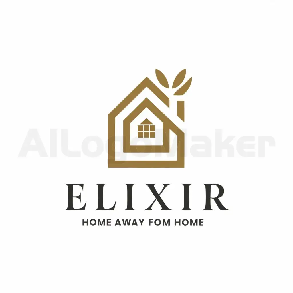 a logo design,with the text "ELIXIR", main symbol:HOME AWAY FROM HOME,complex,be used in Real Estate industry,clear background