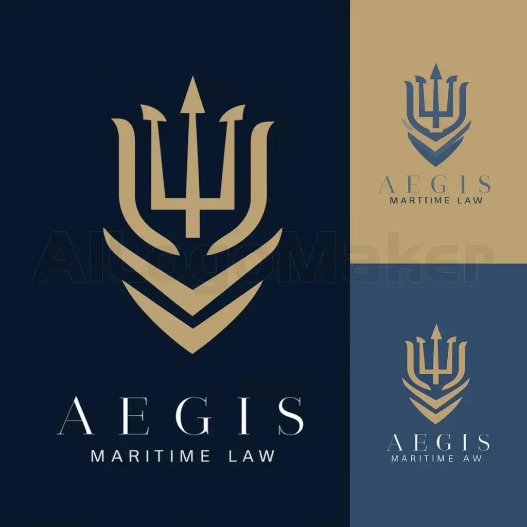 LOGO-Design-For-Aegis-Maritime-Law-Abstract-Blue-Gold-Shield-Trident-and-Waves-Theme