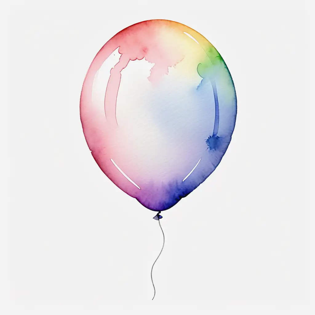Colorful Watercolor Drawing of a NormalShaped Balloon on Blank Background