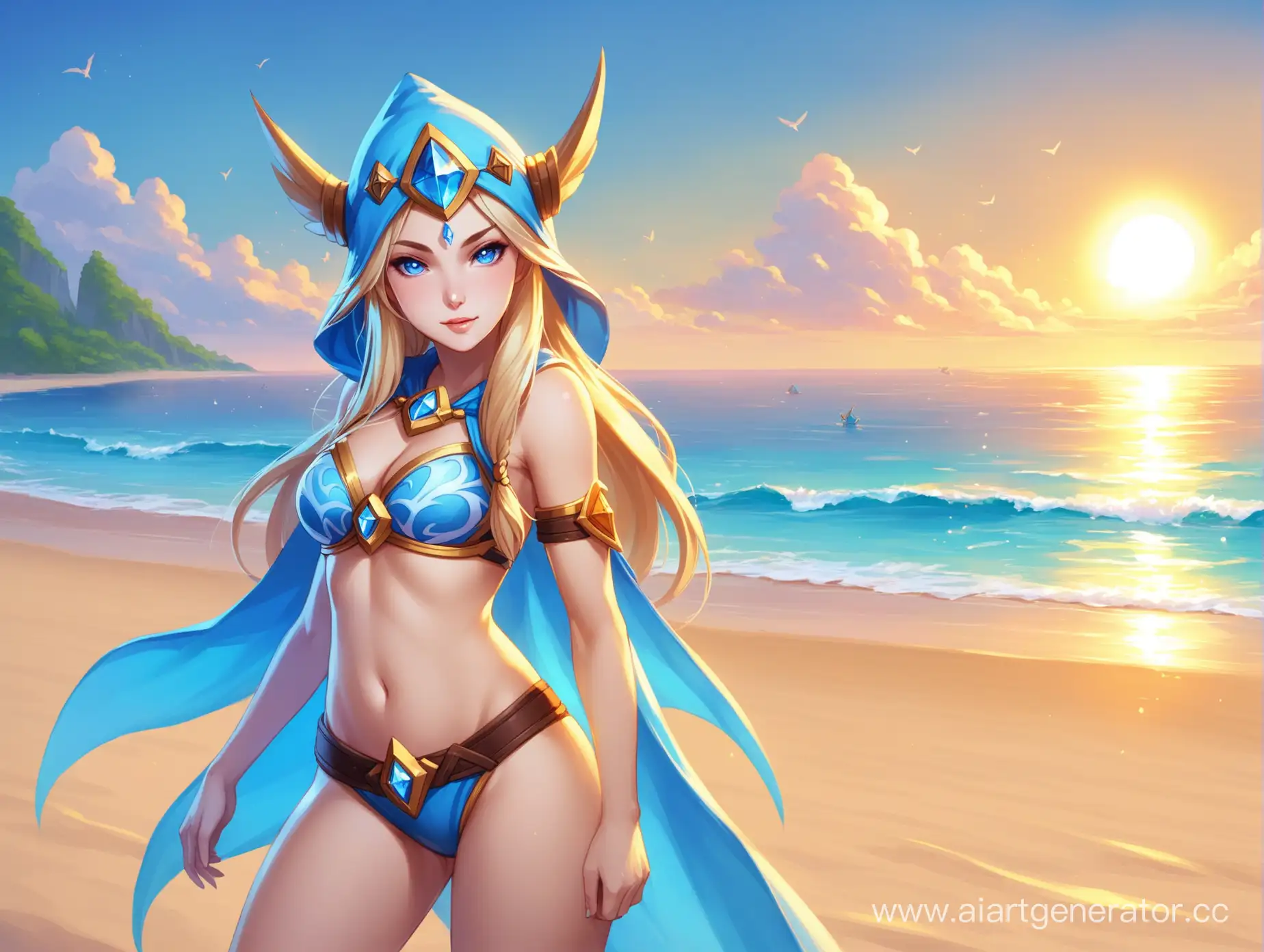 Crystal Maiden a hero from dota 2 chils on the beach