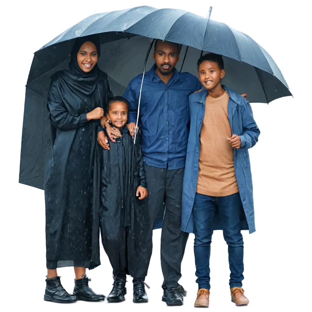 Somali family at raining