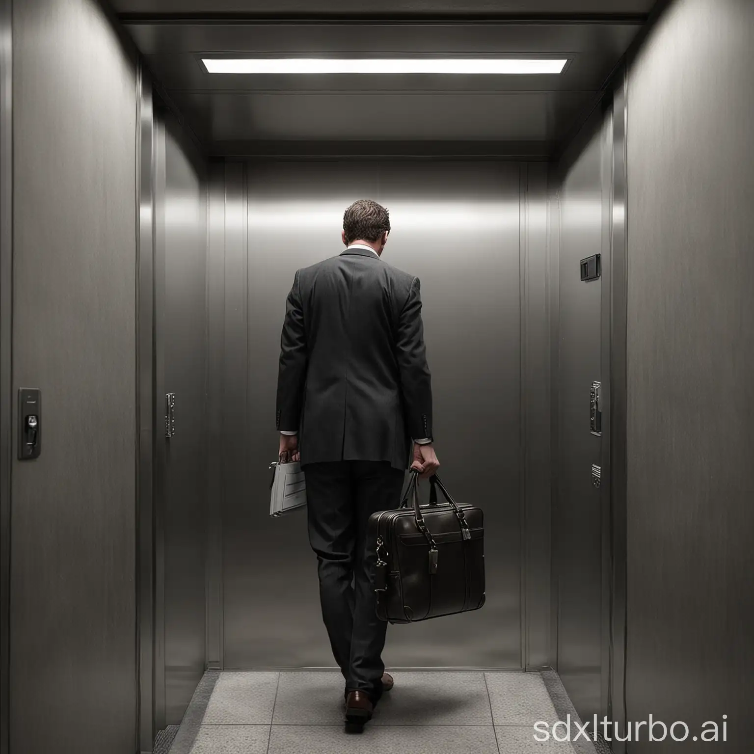 A man in an elevator with briefcase