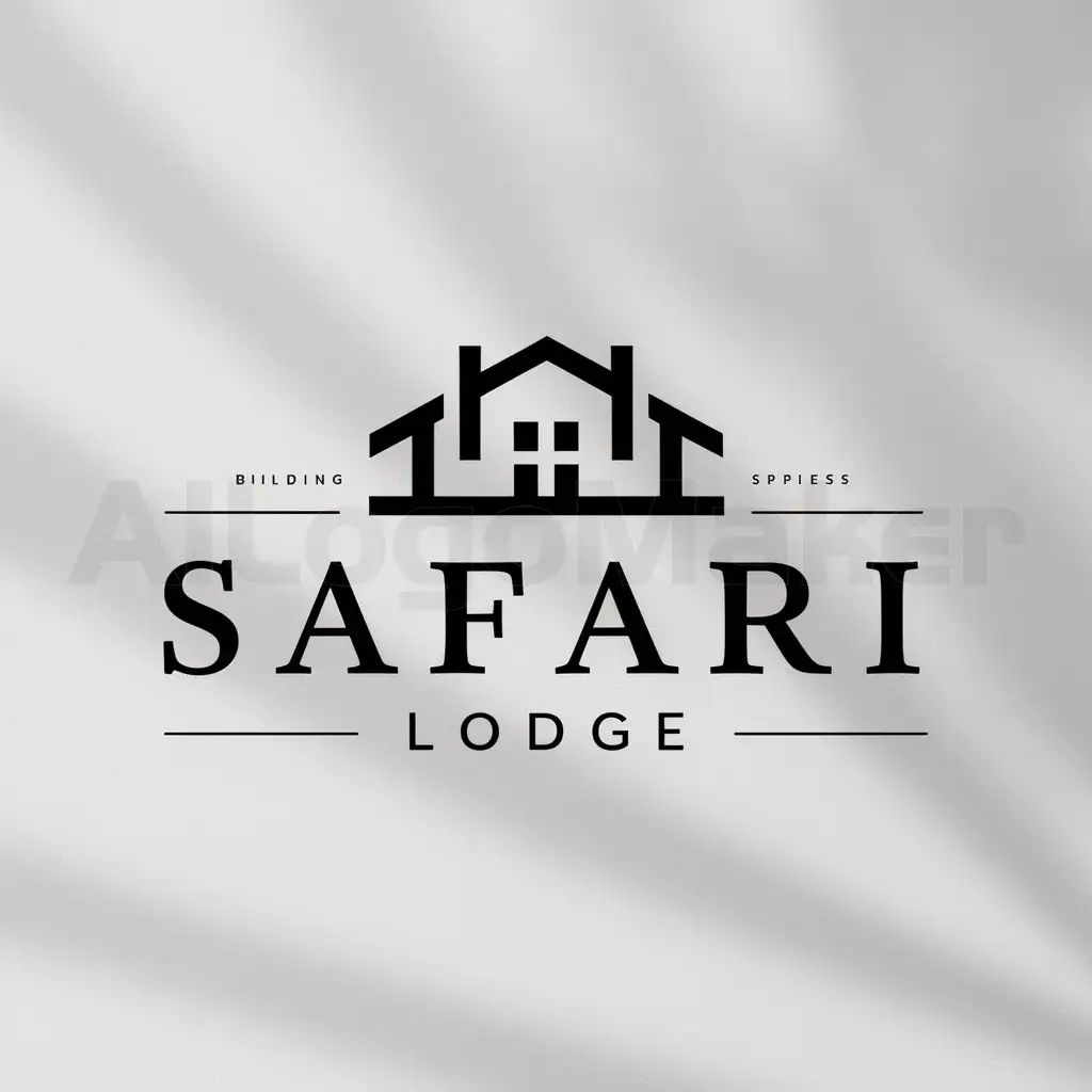 a logo design,with the text "Safari Lodge", main symbol:a logo design,with the text 'Safari Lodge', main symbol:Safari Villa, black and white, logo, horizontal large window, ground-floor independent pillar,Minimalistic,be used in building industry,clear background，平屋顶,Moderate,be used in building industry,clear background