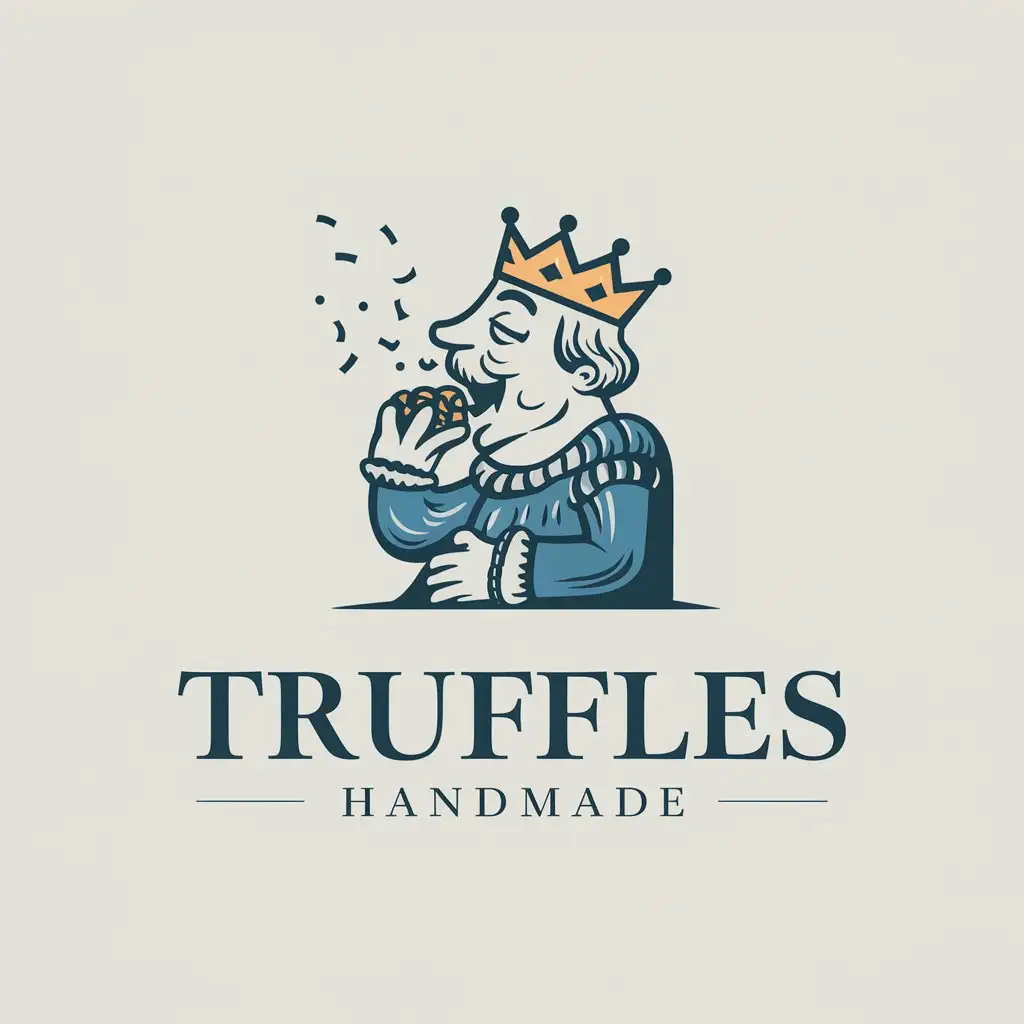 a logo design,with the text "Truffles handmade", main symbol:King eats confetti in blue tones,Moderate,clear background