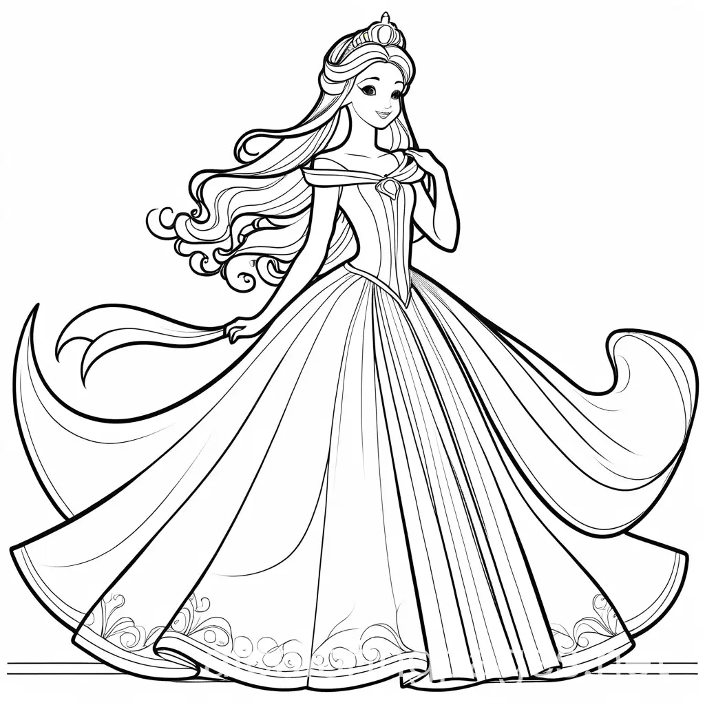 wish princess, Coloring Page, black and white, line art, white background, Simplicity, Ample White Space