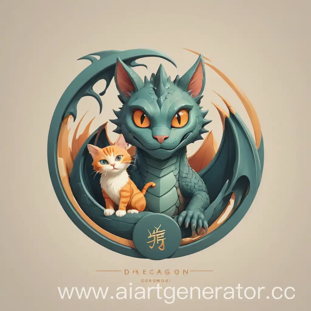 Нарисуй логотип для сайта магазина мебели в минималистичный и лаконичном стиле в данных цветах, чтобы там был нарисован дракон и кот 