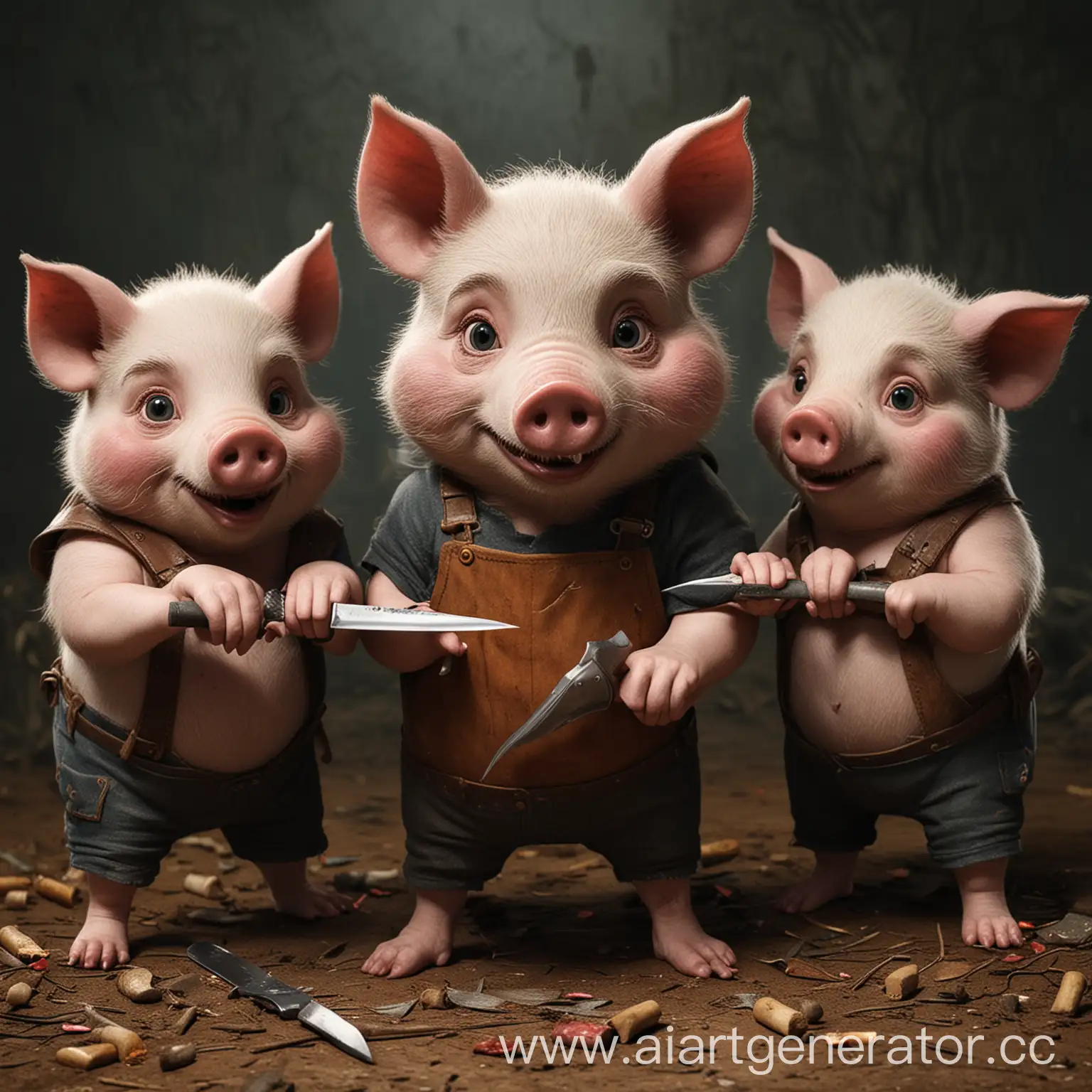 Three-Little-Pigs-Defend-Themselves-Against-the-Wolf-with-a-Knife