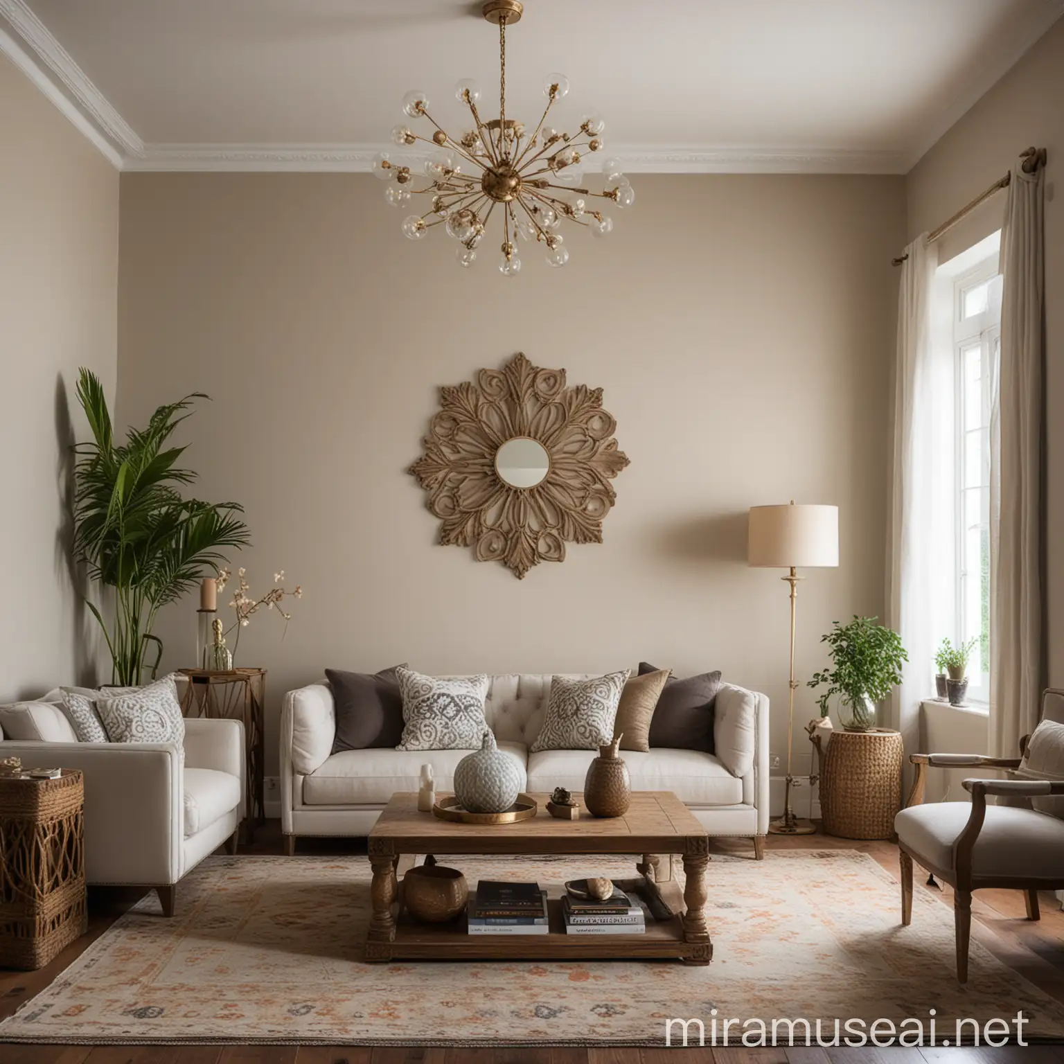 Handcrafted Living Room Decor Elegant Interior Design with Artisan Accessories and Lighting