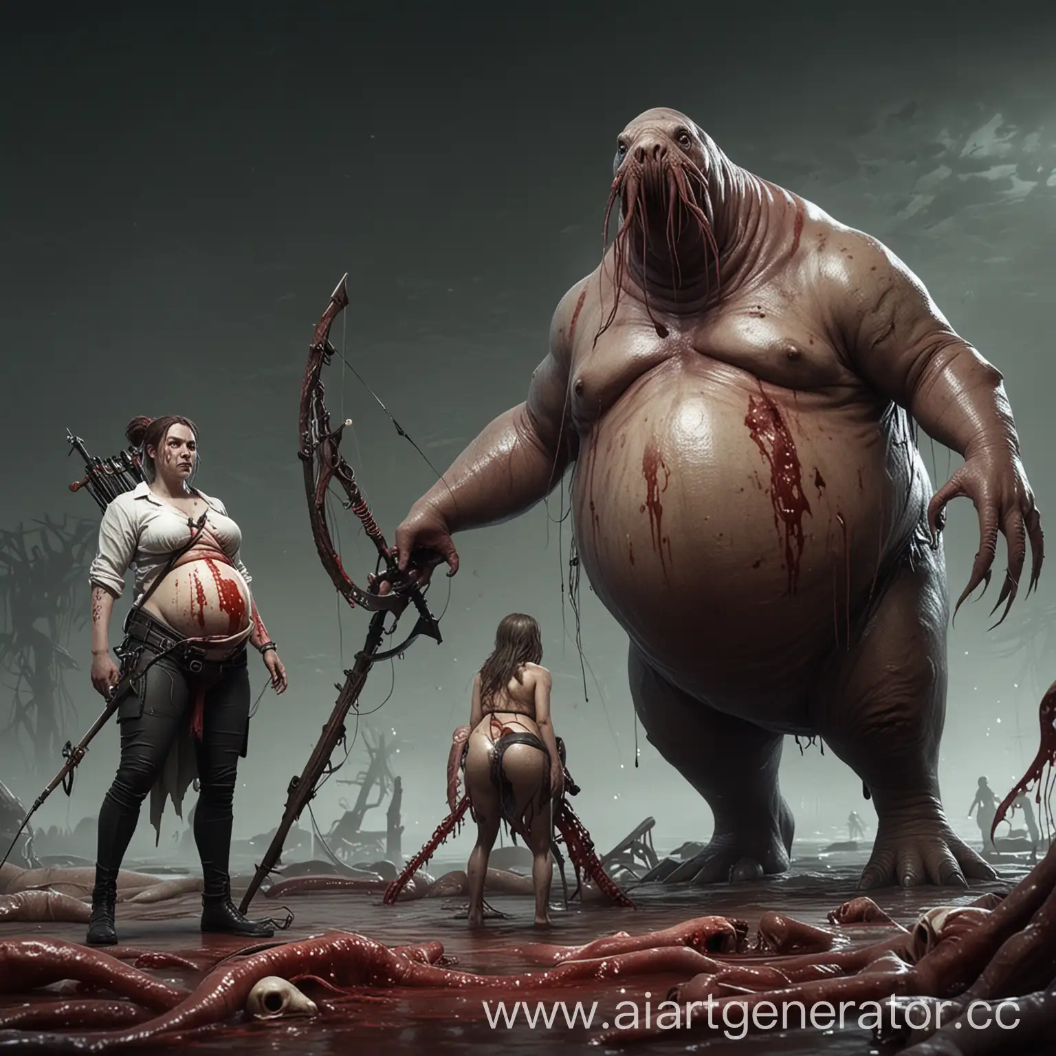Monstrous-WalrusHeaded-Pregnant-Woman-Wielding-Crossbow-RPG