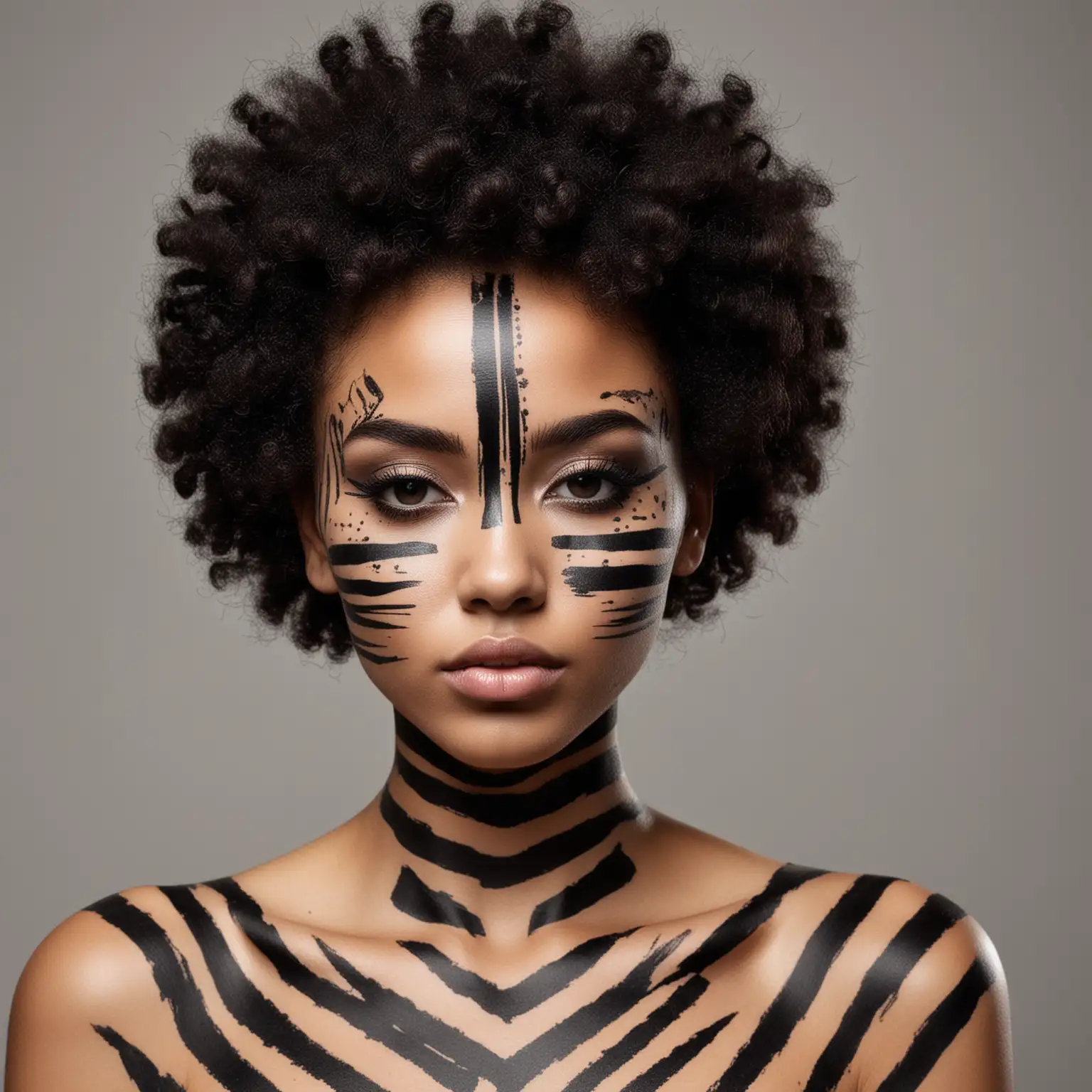 Afrohaired-Girl-with-Striking-Black-Face-Art